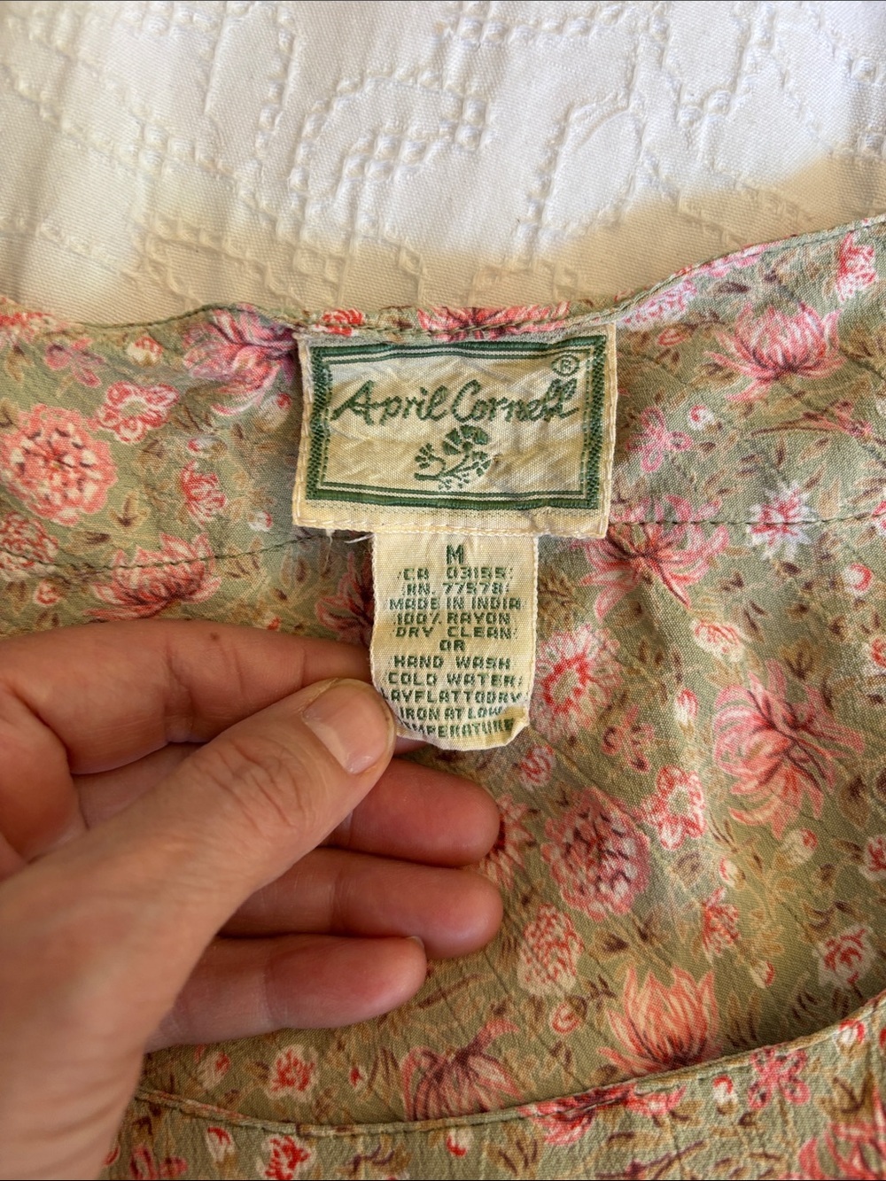 April Cornell Size Medium Floral Sleeveless Midi Dress Sage Pink Cottage Core - Picture 5 of 10